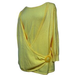 Fred David Como Front Wrap Faux 2 Pc Knit Top Raylon Blend Lemon Yellow Sz L NEW